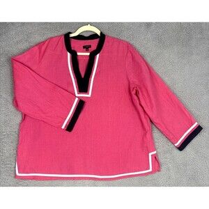 Talbots Woman Pink Linen Tunic Style Top with Contrasting Trim Size XLP Coastal